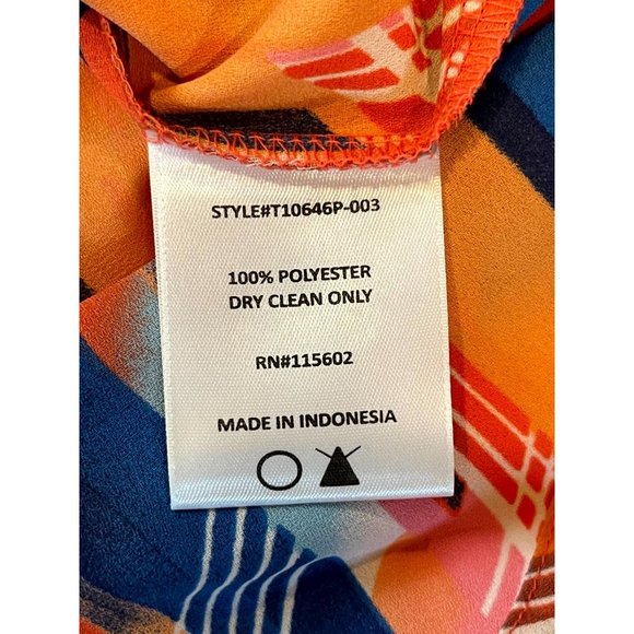 Lush Women Halter Blouse Top Geometric Pleated Neckline Orange Blue Size Small - Picture 6 of 7